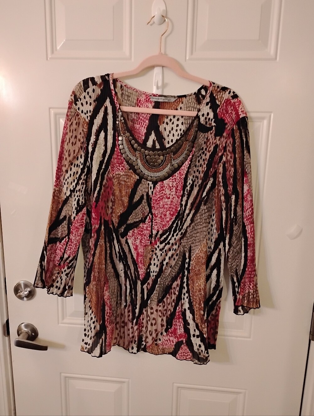 Signature by Larry Levine Multicolor Animal-Print Beaded-Neck Tunic